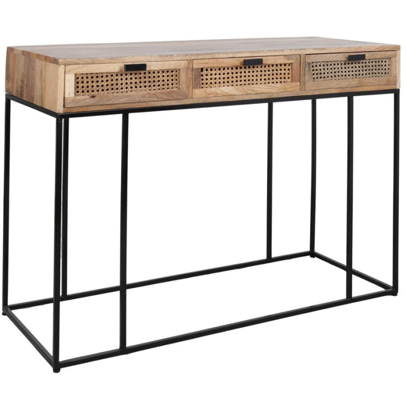 Console cannage manguier métal noir 3 tiroirs 120x49x86 cm Alenquer  - 1