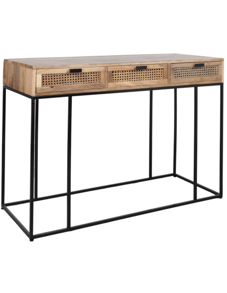 Console cannage manguier métal noir 3 tiroirs 120x49x86 cm Alenquer  - 1