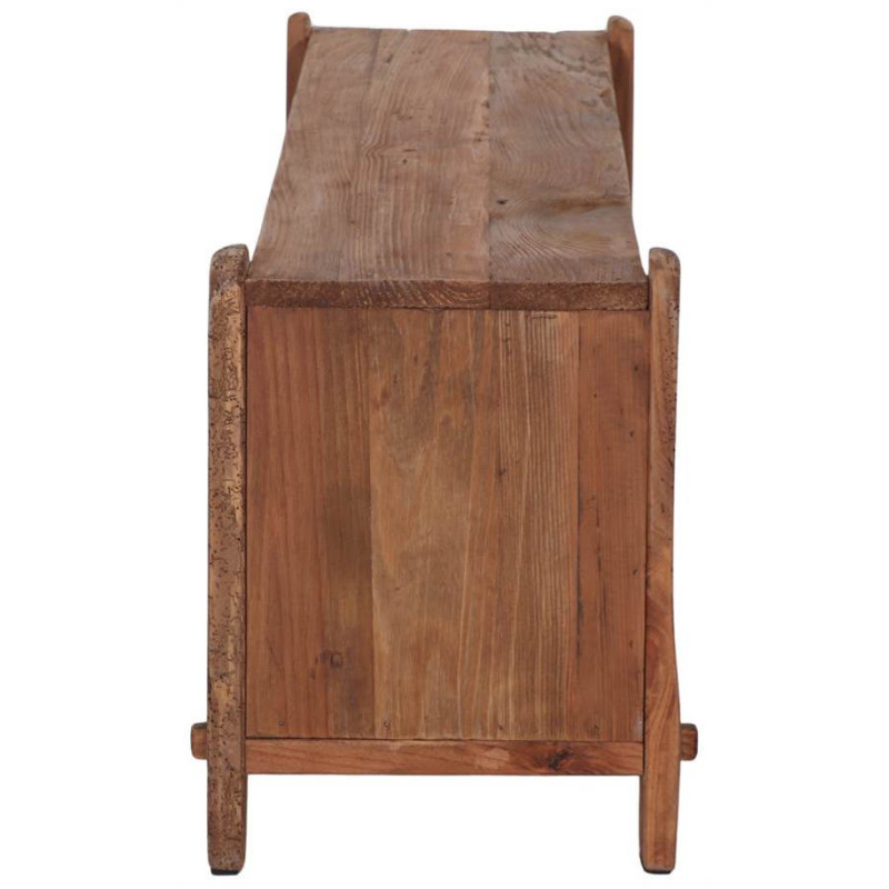 Meuble bas bois recyclé brun naturel 2 compartiments 100x36x46 cm Sortelha  - 4