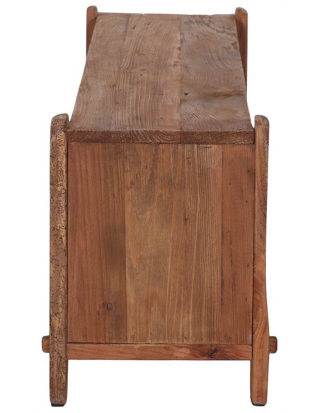 Meuble bas bois recyclé brun naturel 2 compartiments 100x36x46 cm Sortelha  - 4
