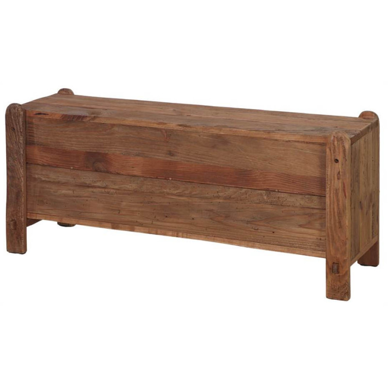Meuble bas bois recyclé brun naturel 2 compartiments 100x36x46 cm Sortelha  - 5