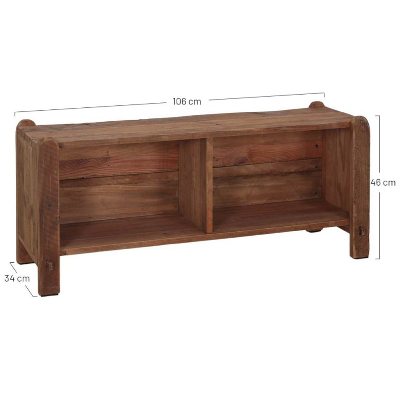 Meuble bas bois recyclé brun naturel 2 compartiments 100x36x46 cm Sortelha  - 6