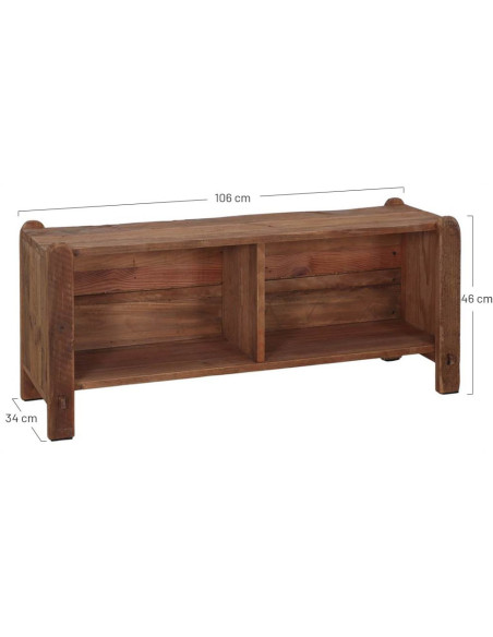 Meuble bas bois recyclé brun naturel 2 compartiments 100x36x46 cm Sortelha  - 6