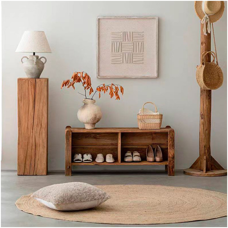 Meuble bas bois recyclé brun naturel 2 compartiments 100x36x46 cm Sortelha  - 9