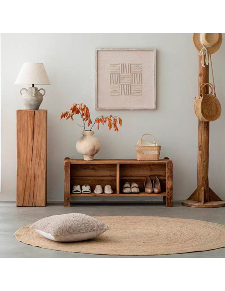 Meuble bas bois recyclé brun naturel 2 compartiments 100x36x46 cm Sortelha  - 9