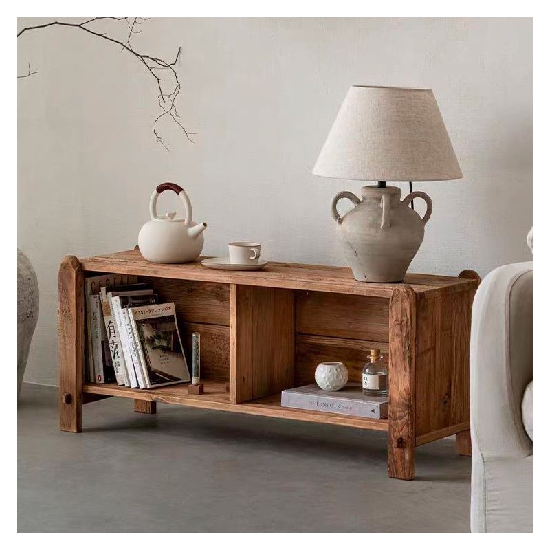 Meuble bas bois recyclé brun naturel 2 compartiments 100x36x46 cm Sortelha  - 2