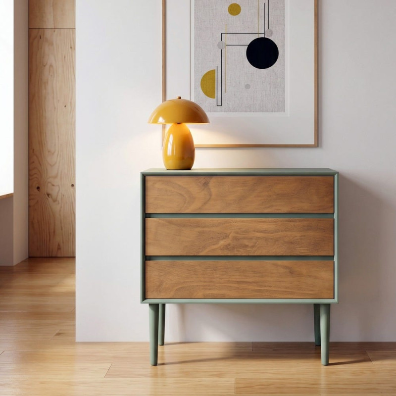 Commode 3 tiroirs vert sauge effet bois MDF 75x35x75 cm Escala Ixia - 2