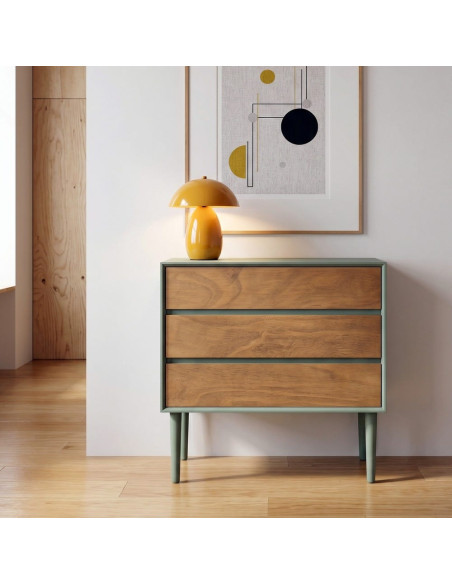 Commode 3 tiroirs vert sauge effet bois MDF 75x35x75 cm Escala Ixia - 2