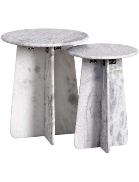 Set de 2 tables d’appoint pierre naturelle blanche 54 et 49 cm Estremoz Ixia - 1