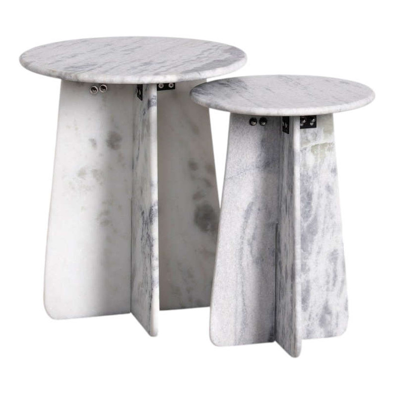 Set de 2 tables d’appoint pierre naturelle blanche 54 et 49 cm Estremoz Ixia - 1
