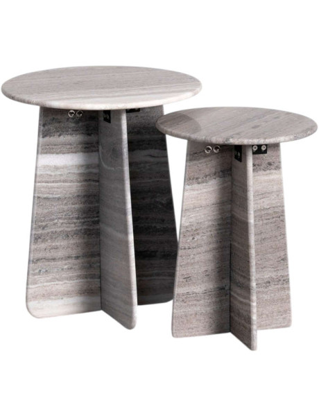 Set de 2 tables d’appoint pierre naturelle beige 54 et 49 cm Estremoz Ixia - 1