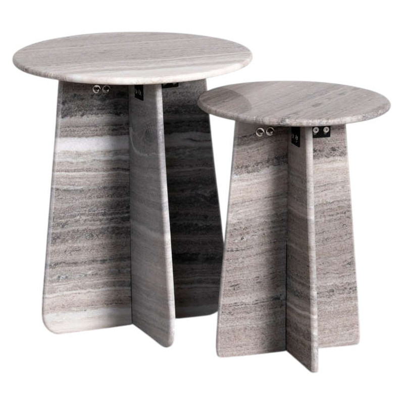 Set de 2 tables d’appoint pierre naturelle beige 54 et 49 cm Estremoz Ixia - 1