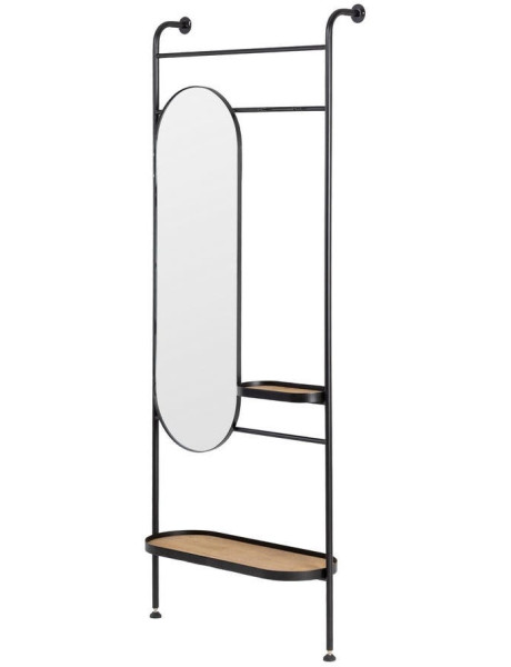 Miroir d’entrée avec étagères bois d’hévéa et métal noir 80x28x200 cm Combarro Ixia - 1