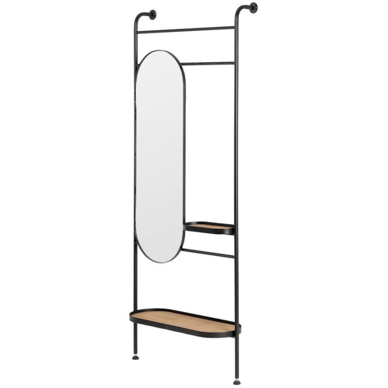 Miroir d’entrée avec étagères bois d’hévéa et métal noir 80x28x200 cm Combarro Ixia - 1