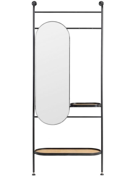 Miroir d’entrée avec étagères bois d’hévéa et métal noir 80x28x200 cm Combarro Ixia - 2