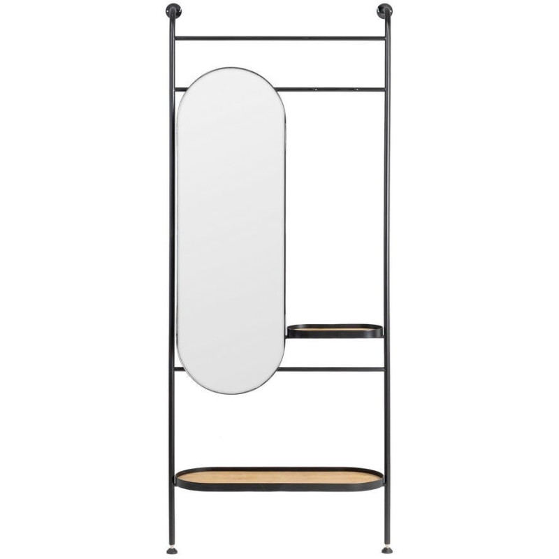 Miroir d’entrée avec étagères bois d’hévéa et métal noir 80x28x200 cm Combarro Ixia - 2