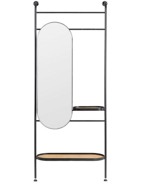 Miroir d’entrée avec étagères bois d’hévéa et métal noir 80x28x200 cm Combarro Ixia - 2