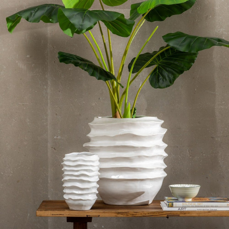 Grand vase blanc céramique relief ondulé 46,5 cm Valderice Ixia - 2