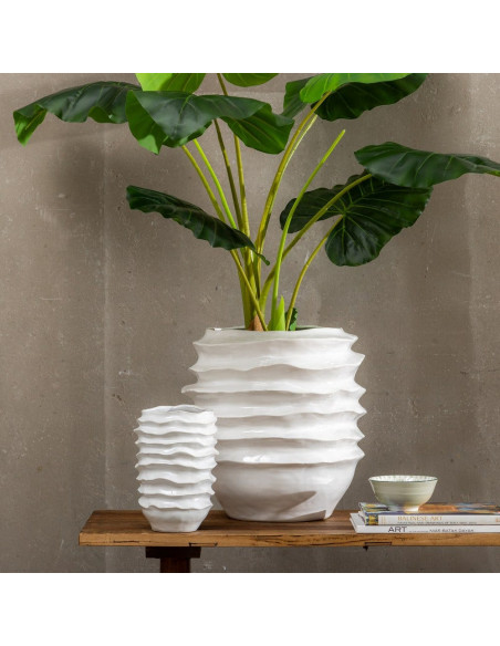 Grand vase blanc céramique relief ondulé 46,5 cm Valderice Ixia - 2