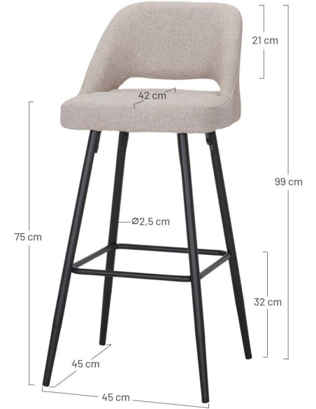 Tabouret de bar terracotta tissu 45x50x99 cm Vordingborg  - 6