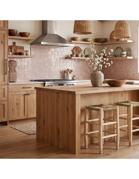 Tabouret de cuisine bois naturel assise tressée 64 cm Frigiliana  - 7