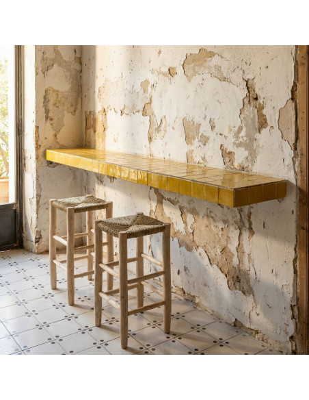 Tabouret de cuisine bois naturel assise tressée 64 cm Frigiliana  - 2