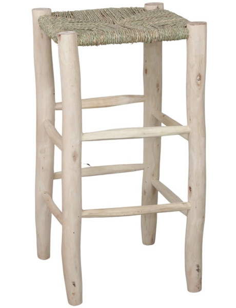 Tabouret de cuisine bois naturel assise tressée 64 cm Frigiliana  - 1