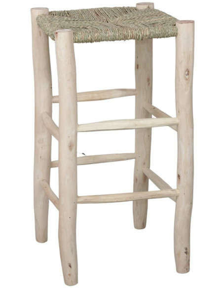 Tabouret de cuisine bois naturel assise tressée 64 cm Frigiliana  - 1