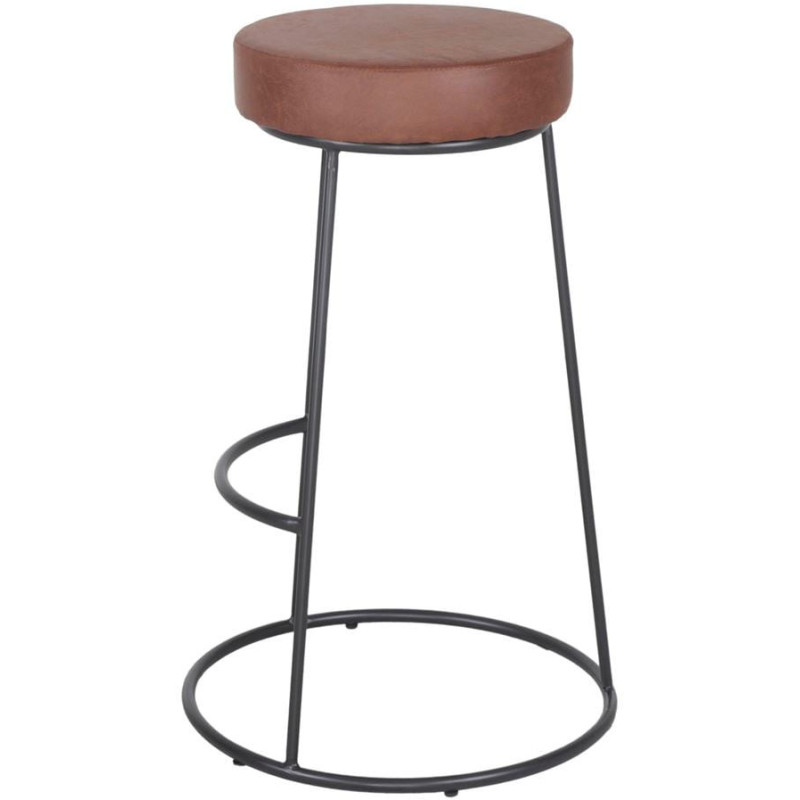 Tabouret de bar rond marron métal noir 75 cm Mariager  - 3