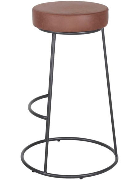 Tabouret de bar rond marron métal noir 75 cm Mariager  - 3
