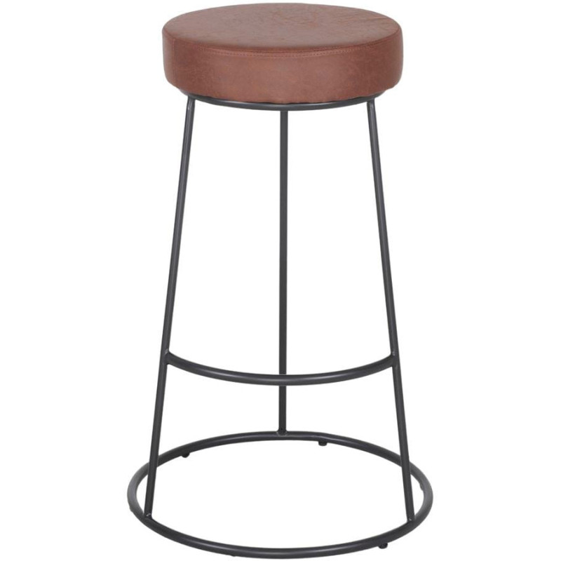 Tabouret de bar rond marron métal noir 75 cm Mariager  - 2
