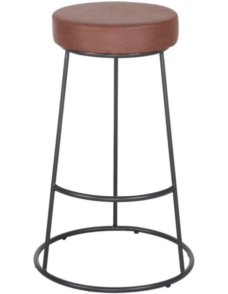 Tabouret de bar rond marron métal noir 75 cm Mariager  - 2