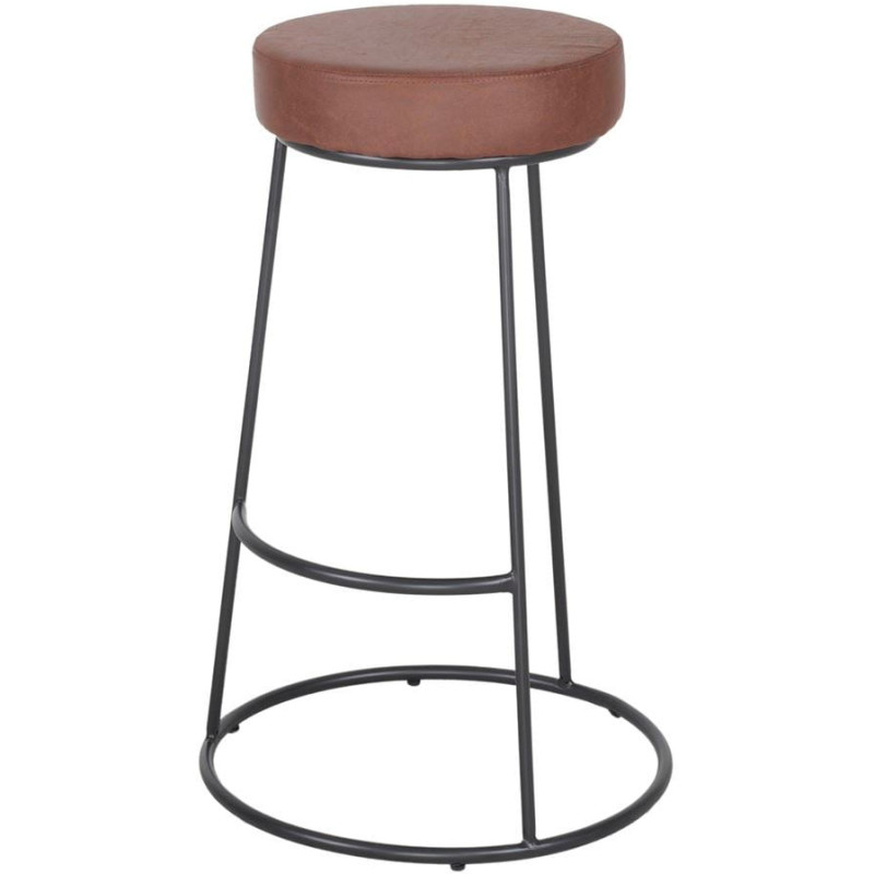 Tabouret de bar rond marron métal noir 75 cm Mariager  - 4