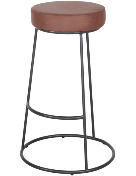 Tabouret de bar rond marron métal noir 75 cm Mariager  - 4