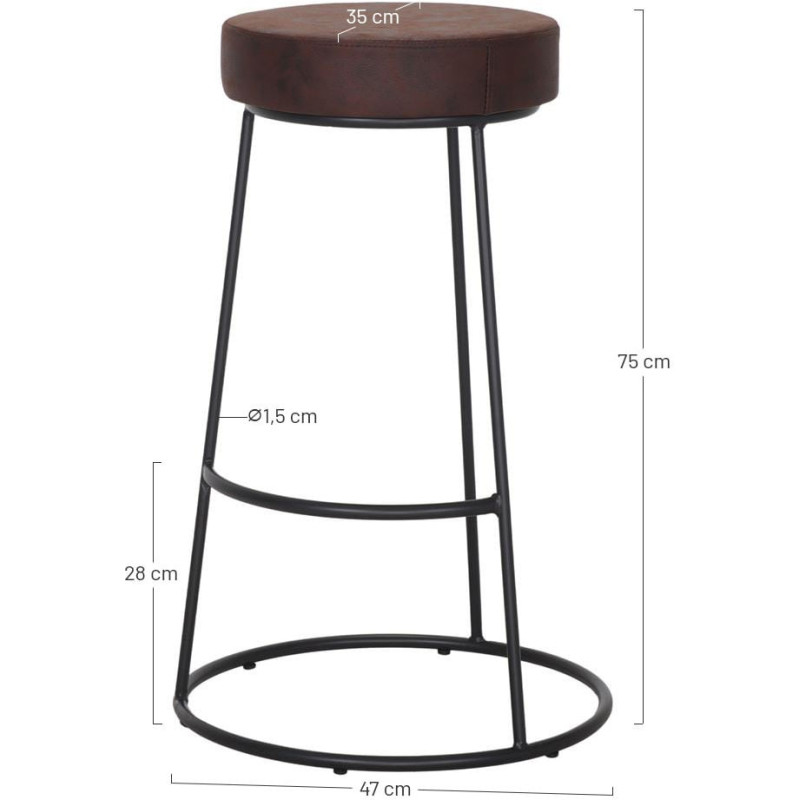 Tabouret de bar rond marron métal noir 75 cm Mariager  - 7