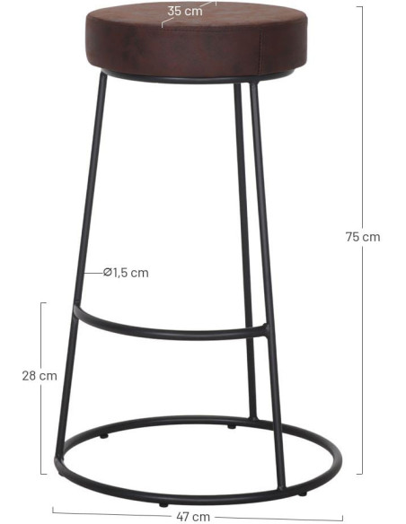 Tabouret de bar rond marron métal noir 75 cm Mariager  - 7