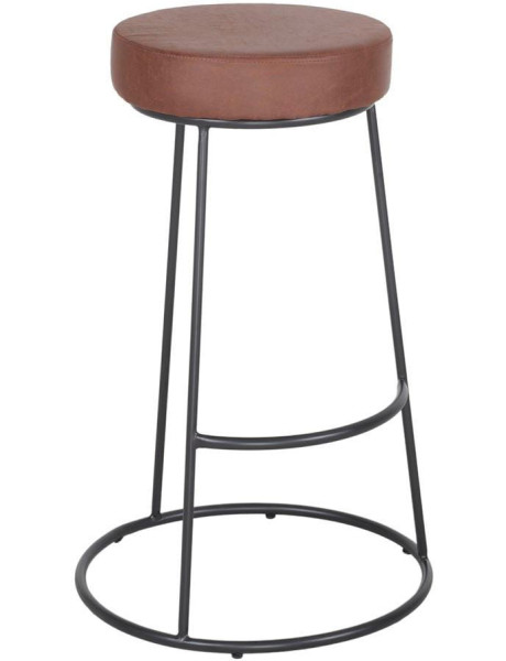 Tabouret de bar rond marron métal noir 75 cm Mariager  - 1