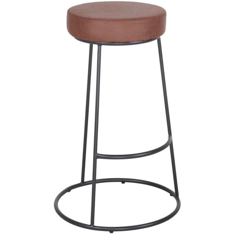 Tabouret de bar rond marron métal noir 75 cm Mariager  - 1