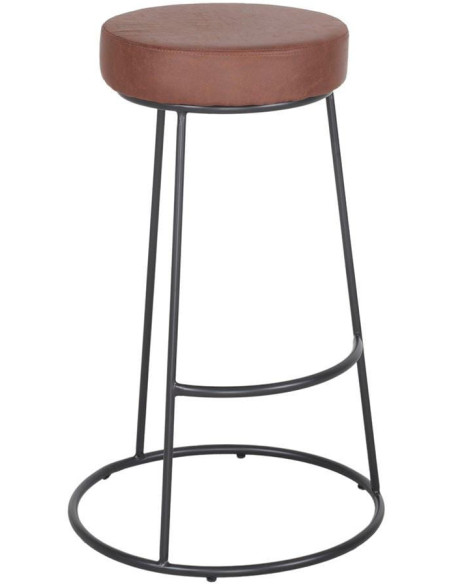Tabouret de bar rond marron métal noir 75 cm Mariager  - 1