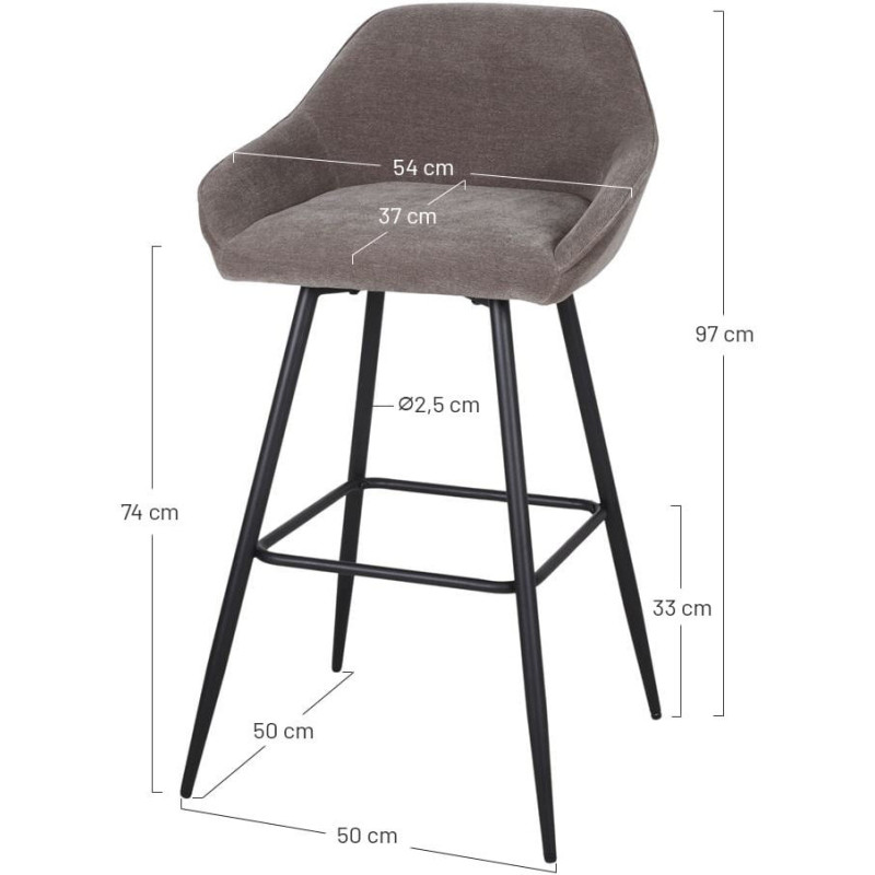 Tabouret de bar tissu caramel avec dossier 97 cm Buje  - 5