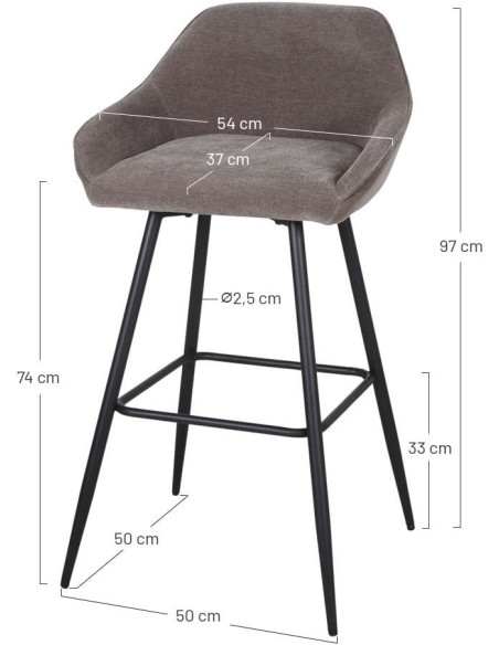 Tabouret de bar tissu caramel avec dossier 97 cm Buje  - 5