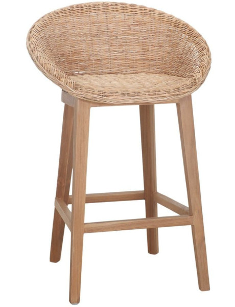 Tabouret de bar teck fibre tressée 65 cm Scicli  - 1