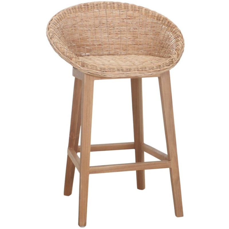 Tabouret de bar teck fibre tressée 65 cm Scicli  - 1