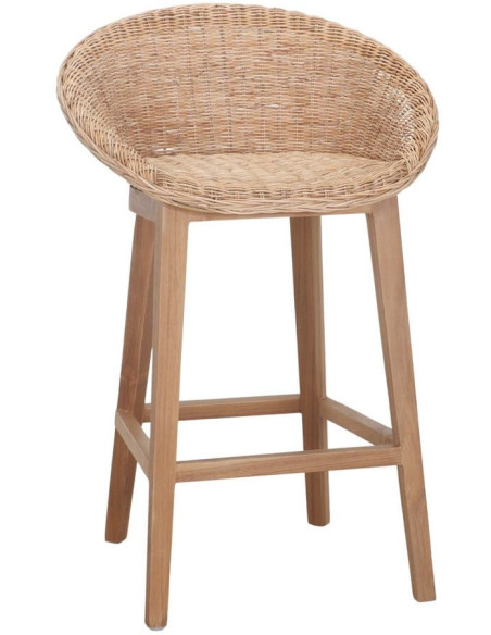 Tabouret de bar teck fibre tressée 65 cm Scicli  - 1