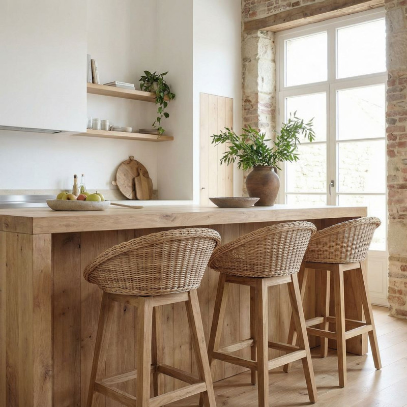 Tabouret de bar teck fibre tressée 65 cm Scicli  - 2