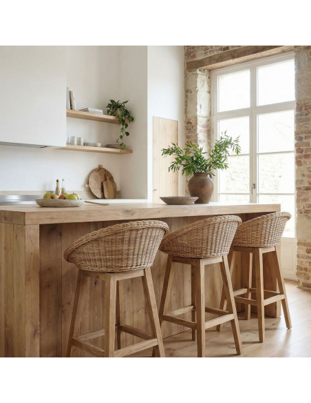 Tabouret de bar teck fibre tressée 65 cm Scicli  - 2