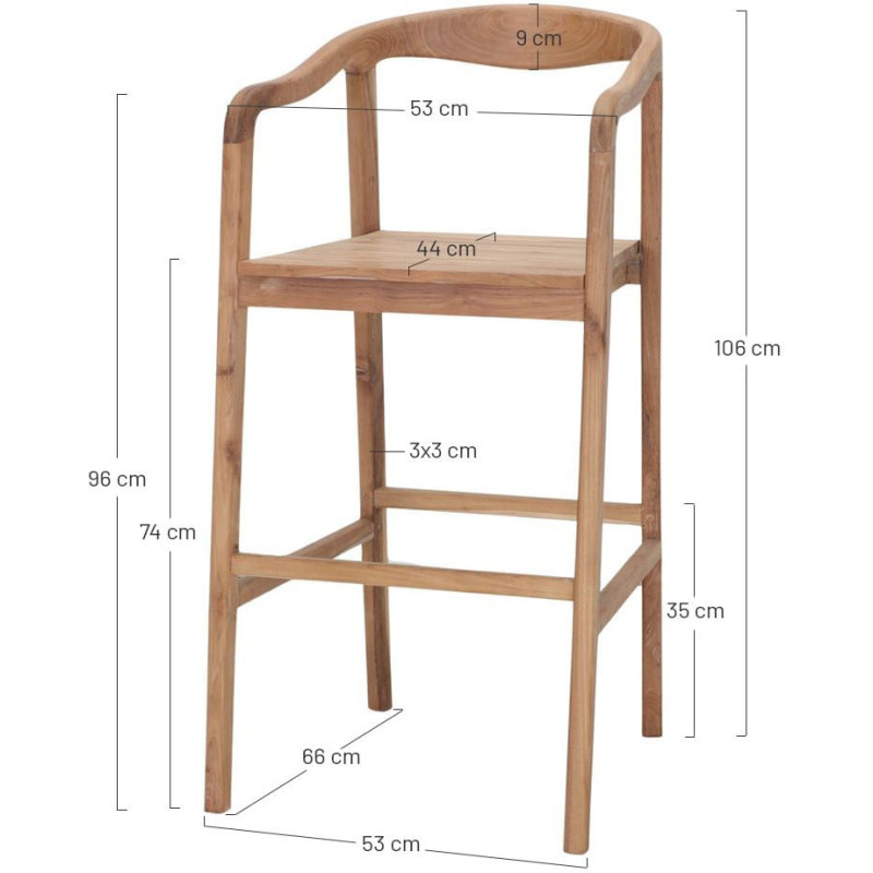 Tabouret de bar bois de teck avec dossier 106 cm Hailuoto  - 5