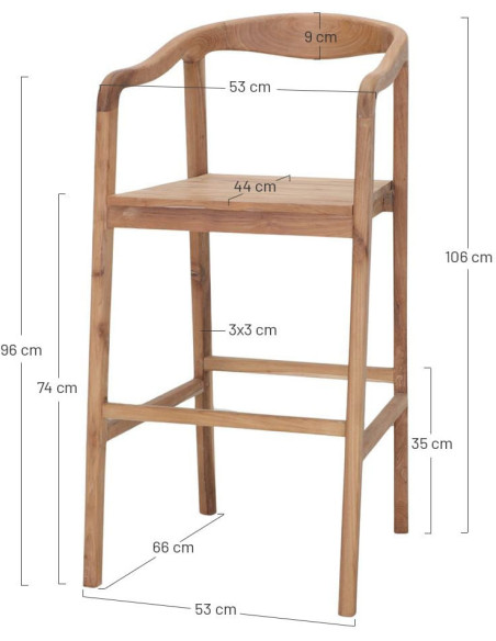 Tabouret de bar bois de teck avec dossier 106 cm Hailuoto  - 5