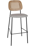 Tabouret de bar cannage tissu sable 75 cm Trosa