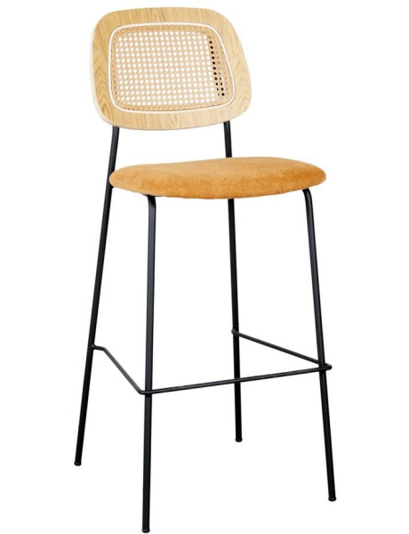 Tabouret de bar cannage tissu jaune curry 75 cm Trosa  - 1